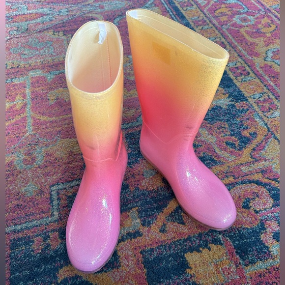 Cat & Jack | Girls Pink/Yellow Ombre Glitter CeCe Calf Length Rain Boots Size 4 - Picture 6 of 15